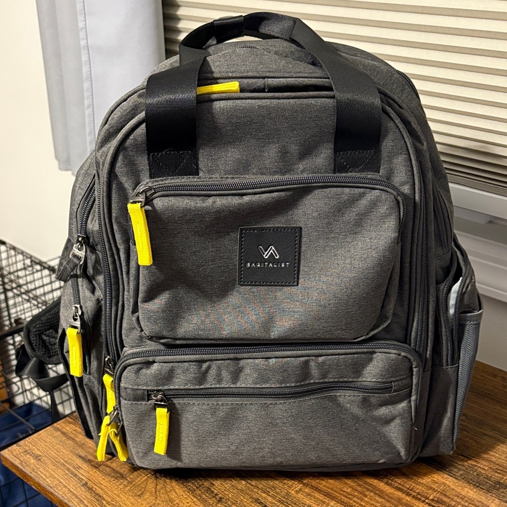 Gray Backpack with Yellow Accents